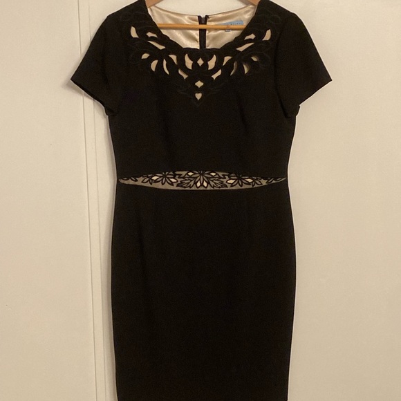 ANTONIO MELANI Dresses & Skirts - ANTONIO MELANI Black Midi Sheath Dress with Cutout Design Cap Sleeves Size 10
